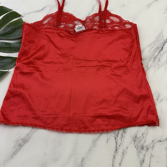 Cine Star Womens Vintage 90s Cami Tank Top Size S Red Lace Trim Lingerie - Picture 6 of 9